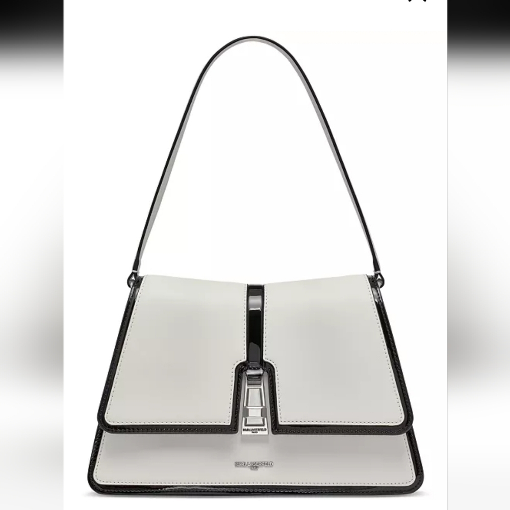 Karl Lagerfeld Gorgeous Monochrome Shoulder Bag White With Black Patent Details.